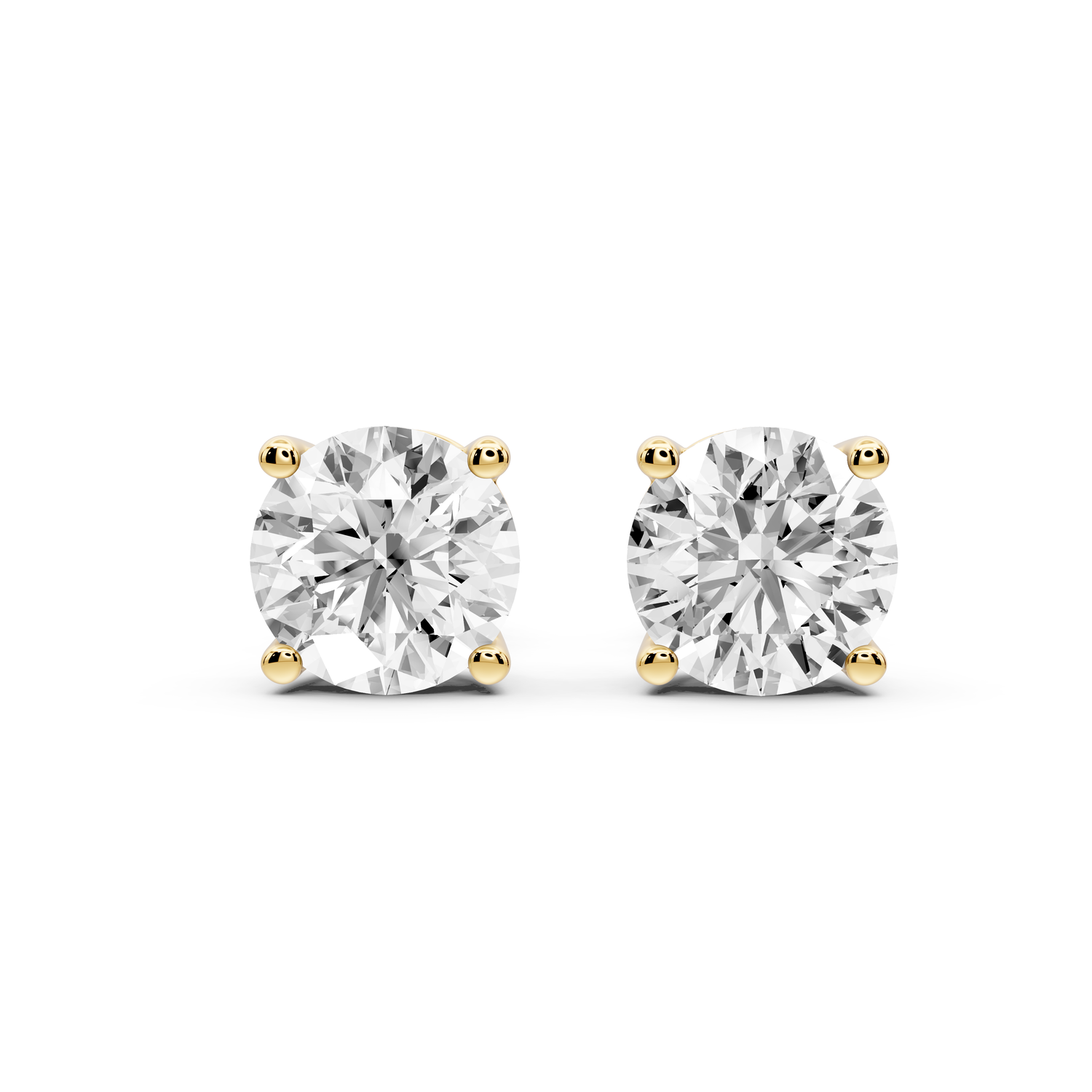 14K Yellow Gold Round Cut 3ct Diamond Stud Earrings