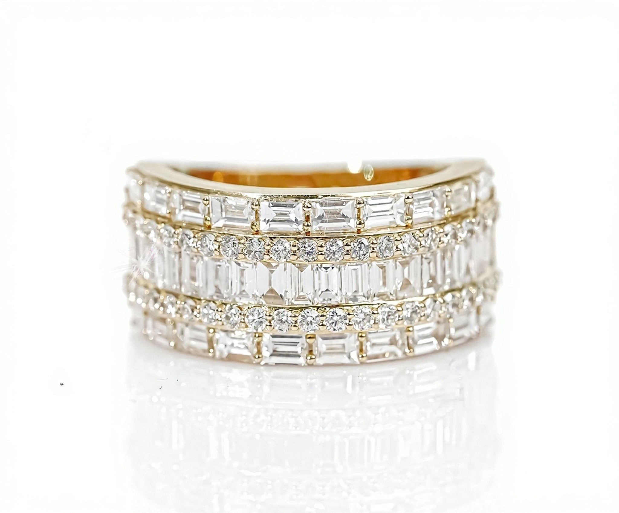 10k Gold Five-Row Emerald & Round Cut Diamond Ring 3.50ct - Mr. Alex Jewelry