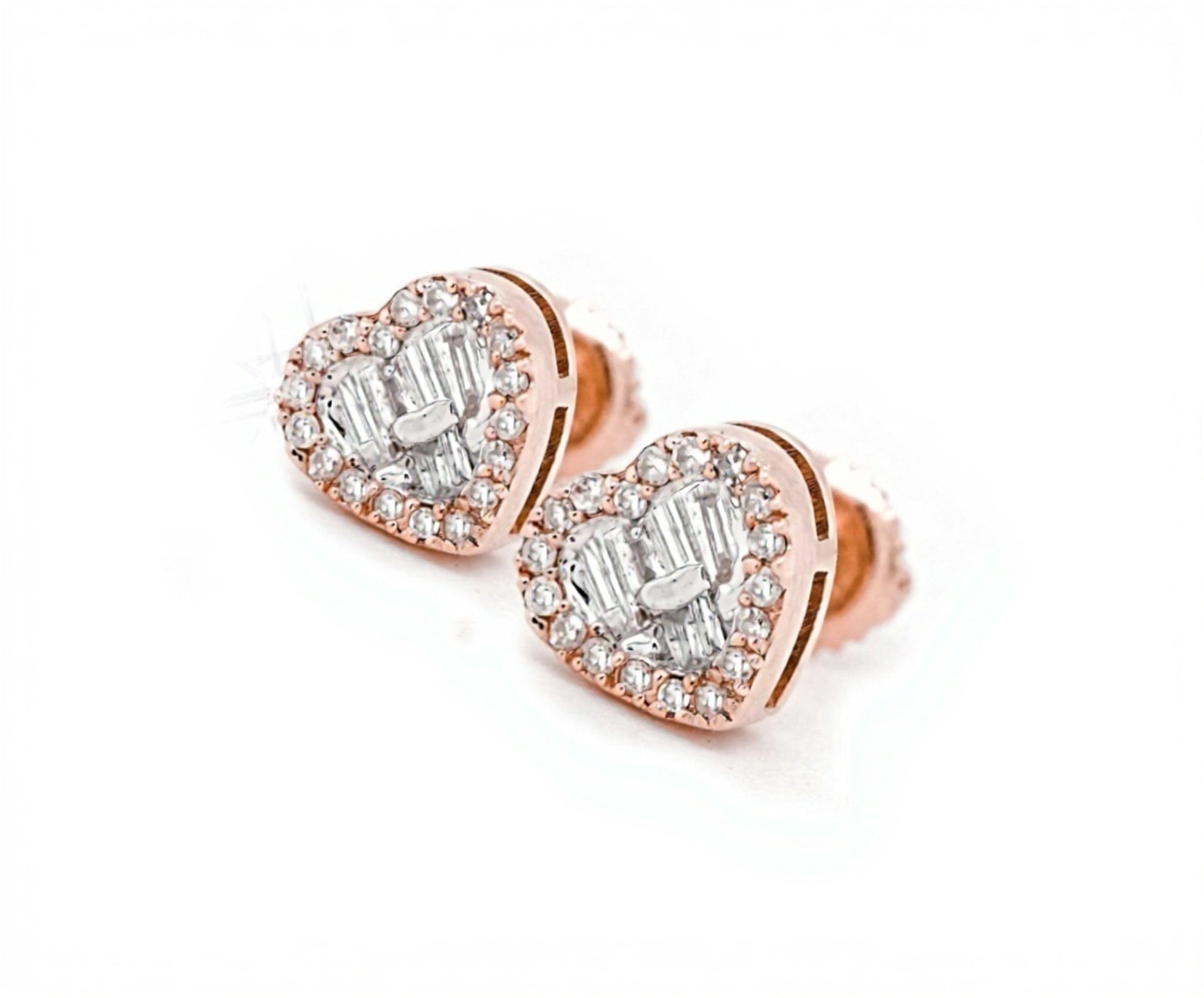 10k Gold Heart Baguette Diamond Stud Earrings 0.30ct - Mr. Alex Jewelry