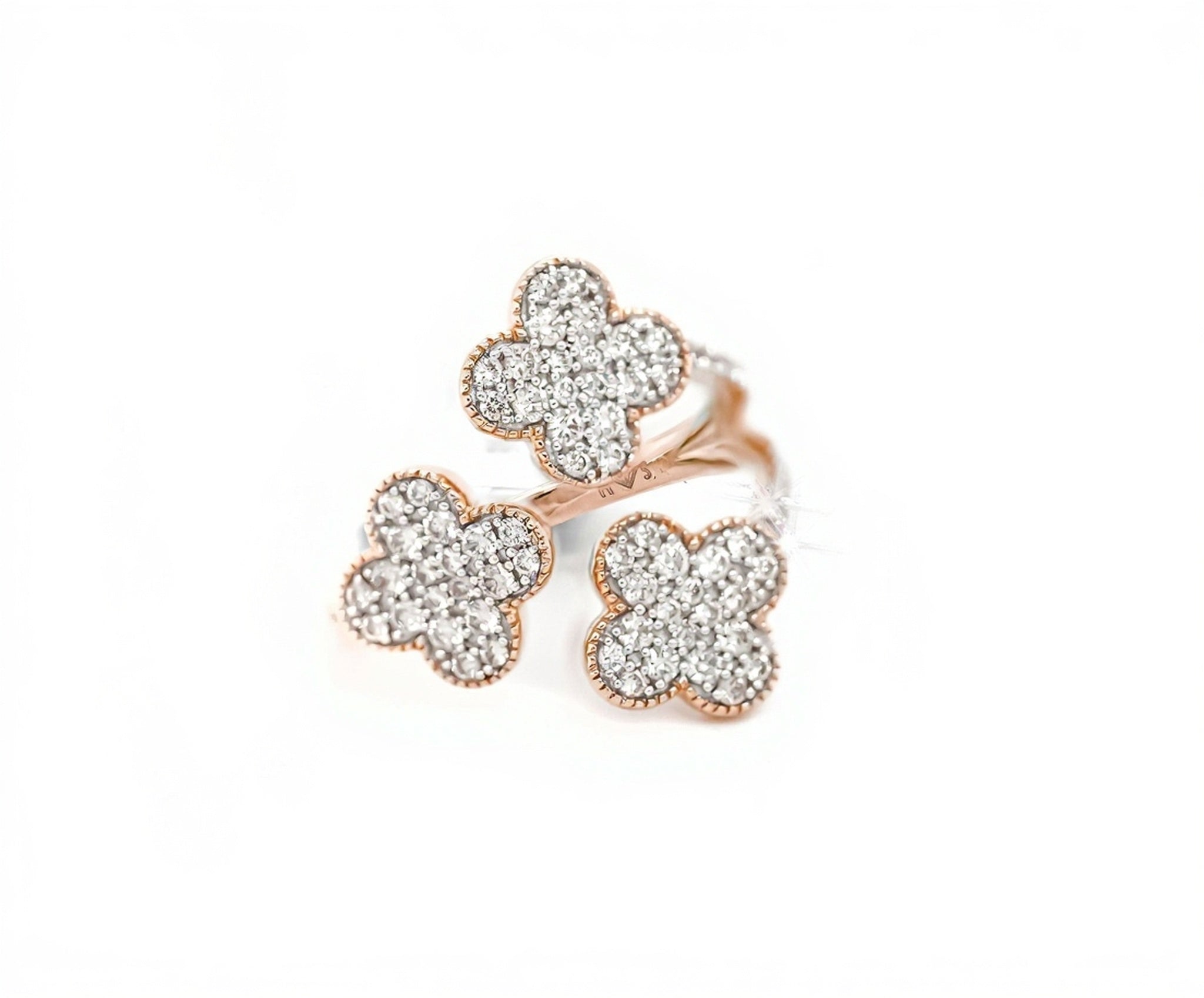 10k Triple Clover Design Ring with Sparkling Diamond Accents 0.85ct - Mr. Alex Jewelry
