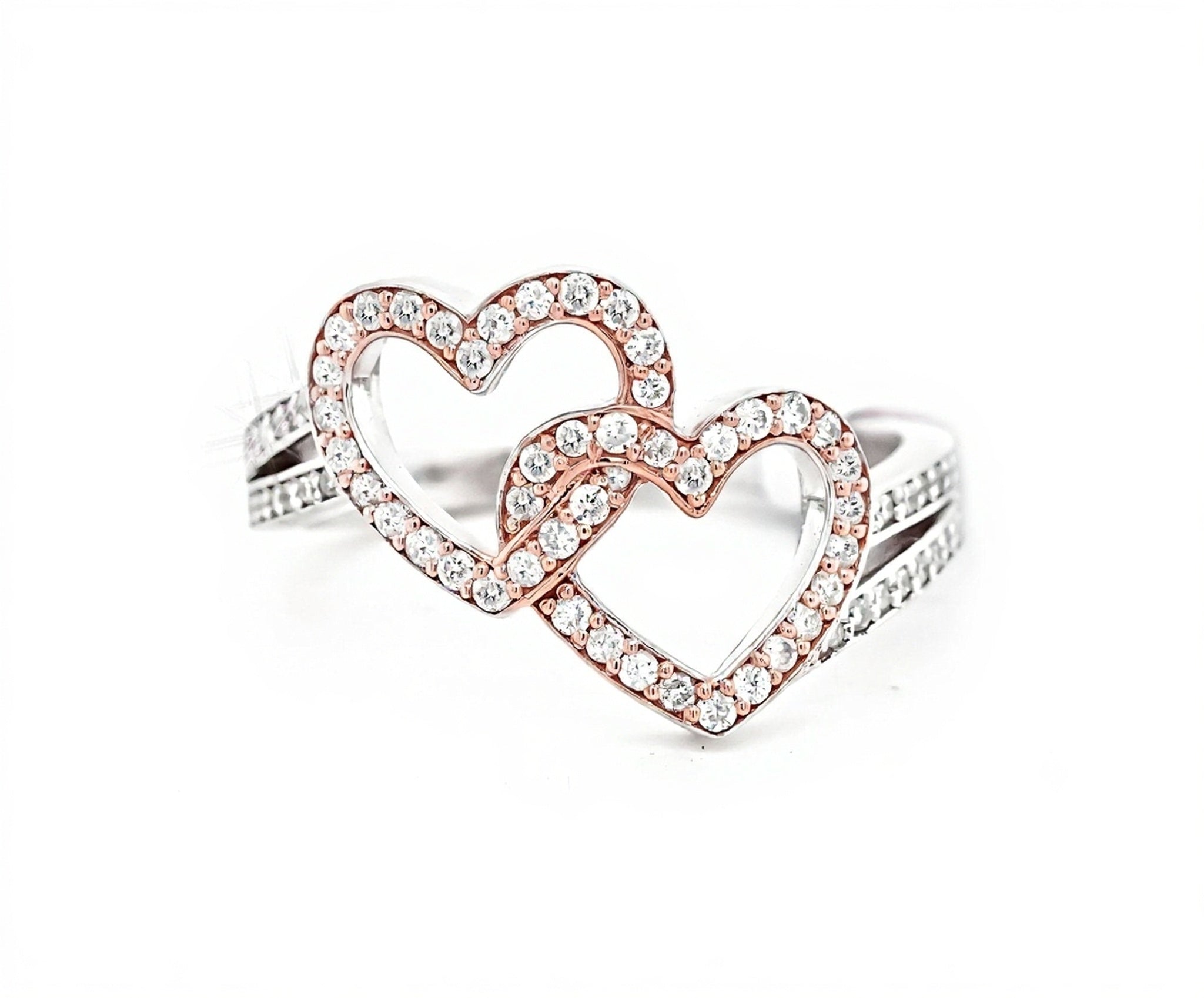 10k White and Rose Gold Entwined Hearts Diamond Ring 0.45ct - Mr. Alex Jewelry