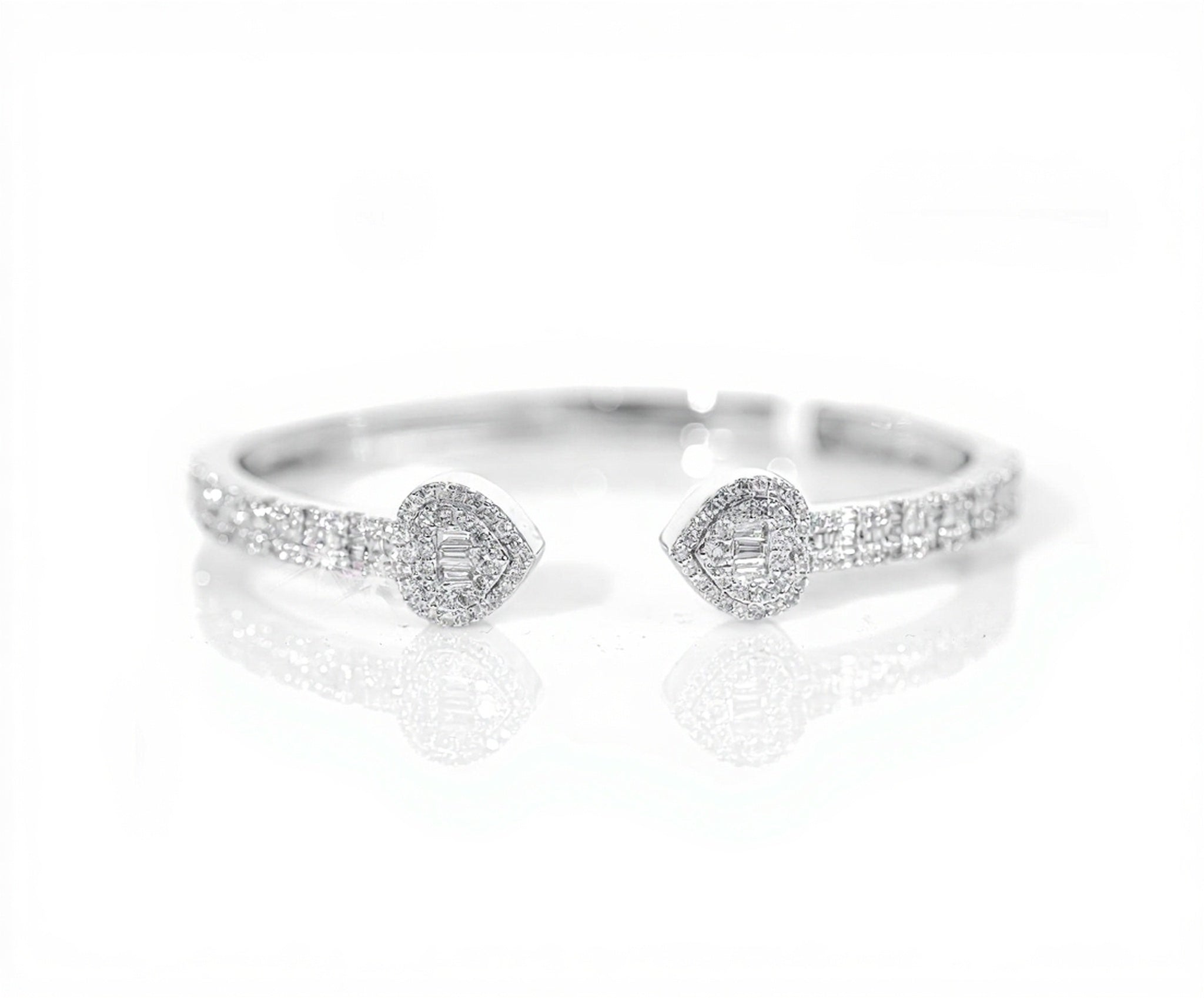 10k White Gold Heart & Baguette Diamond Bangle 2.25ct - Mr. Alex Jewelry