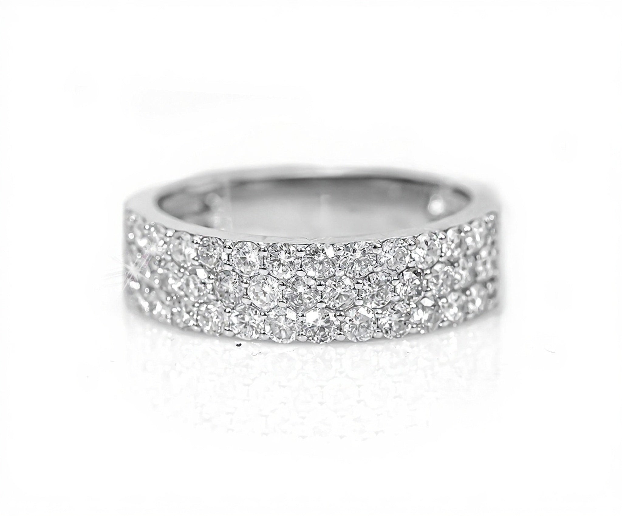 10k White Gold Triple Row Diamond Ring 1.70ct - Mr. Alex Jewelry