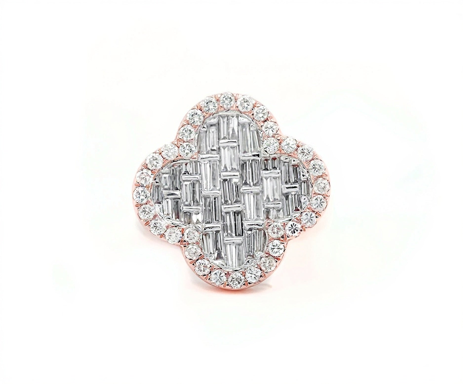 14k Clover - Shaped Diamond Ring with Emerald Cut Diamonds 1.65ct - Mr. Alex Jewelry