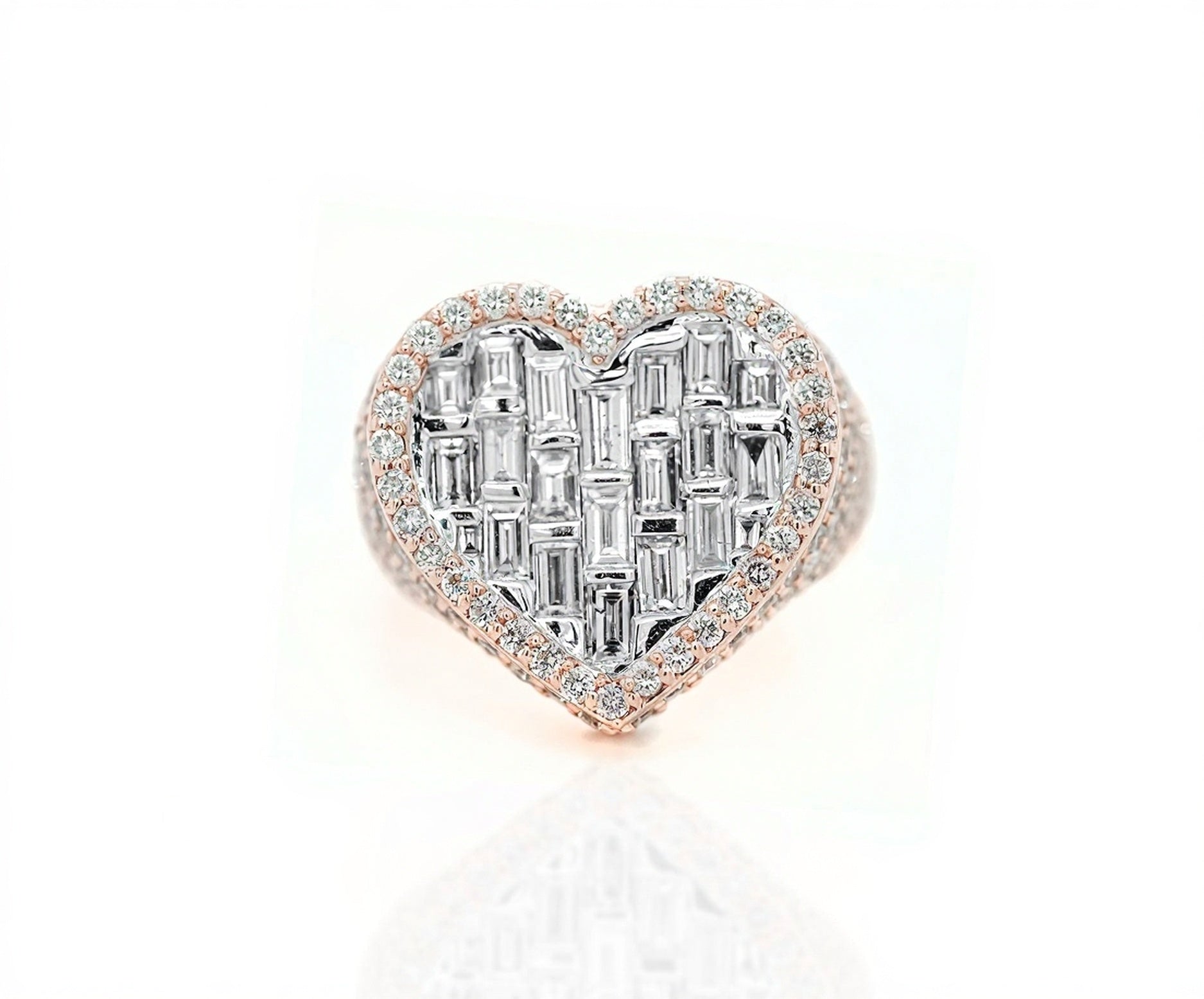 14k Heart - Shaped Diamond Ring with Emerald Cut Diamonds 5.49ct - Mr. Alex Jewelry