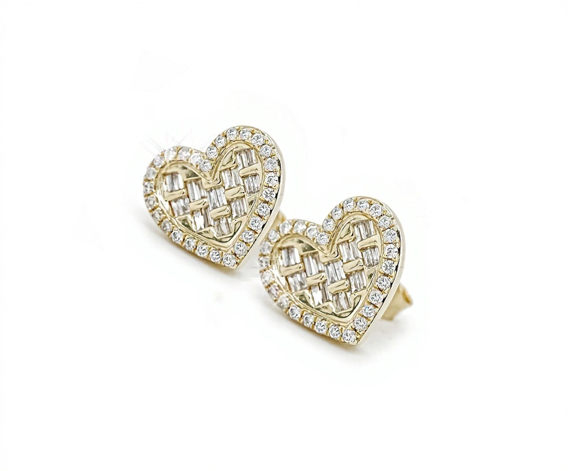 14k Heart-Shaped Earrings with Baguette and Round Diamonds 0.55ct - Mr. Alex Jewelry