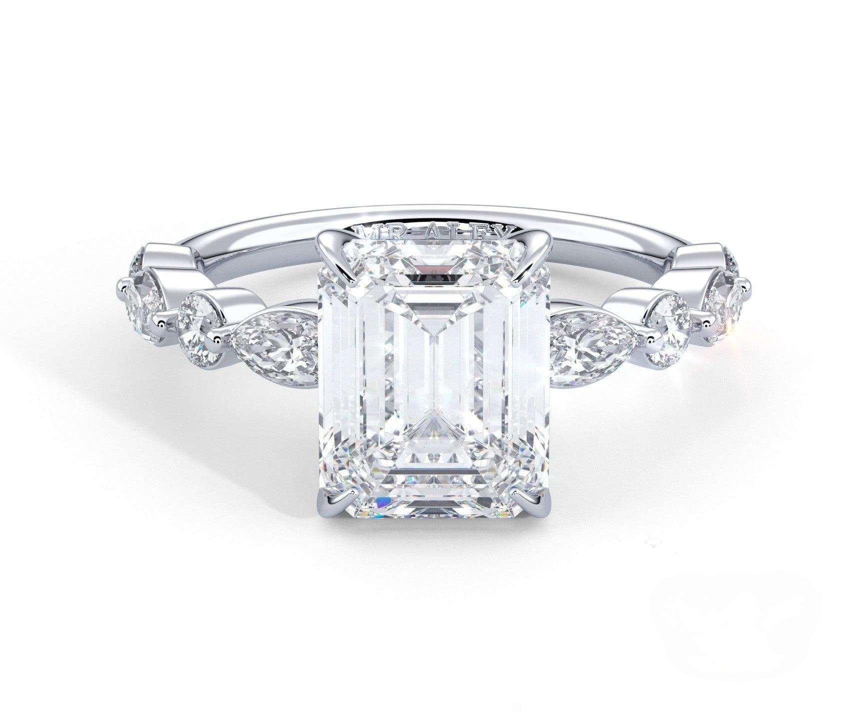 2 Carat Emerald Cut Straight Shank Alternating Round & Marquise Diamond - Mr. Alex Jewelry