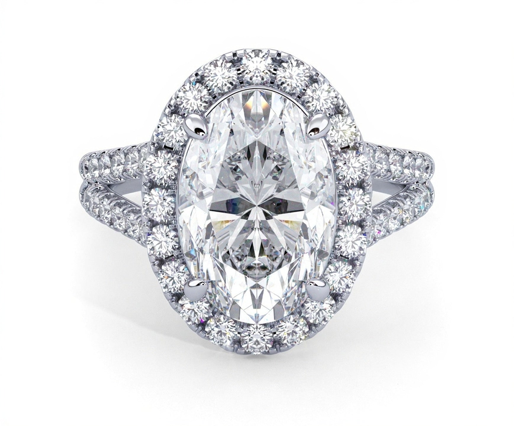 2 Carat Oval Cut French Cut Halo Split Shank Engagement Ring - Mr. Alex Jewelry