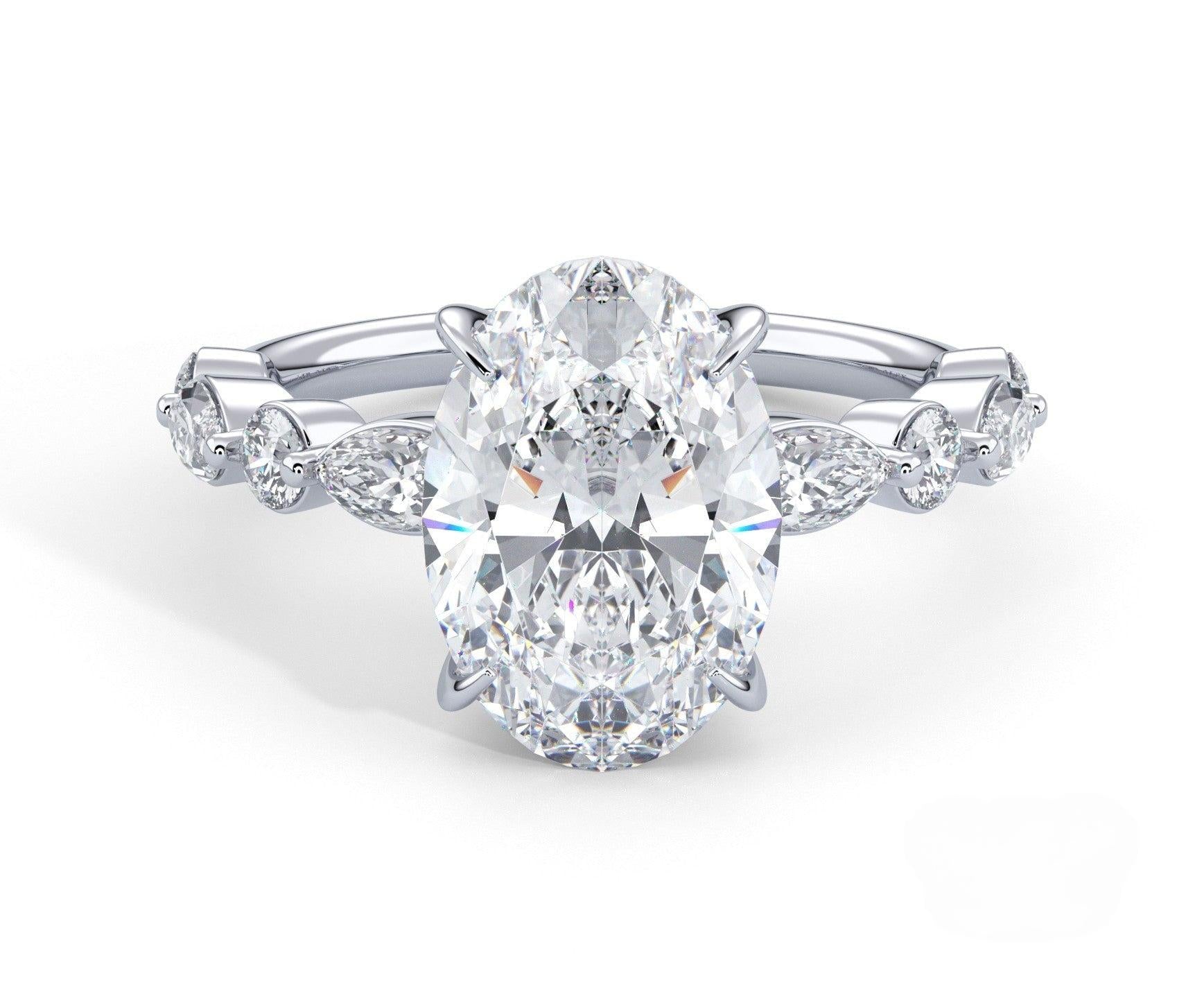 2 Carat Oval Cut Straight Shank Alternating Round & Marquise Diamond - Mr. Alex Jewelry