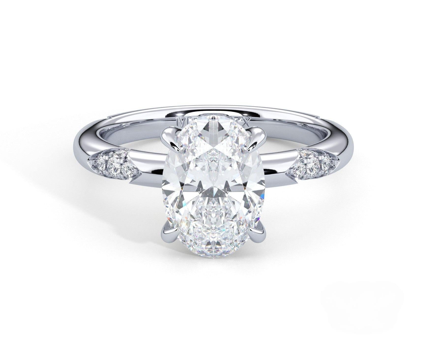 2 Carat Oval Cut Straight Shank Round Diamond Accents Engagement Ring - Mr. Alex Jewelry