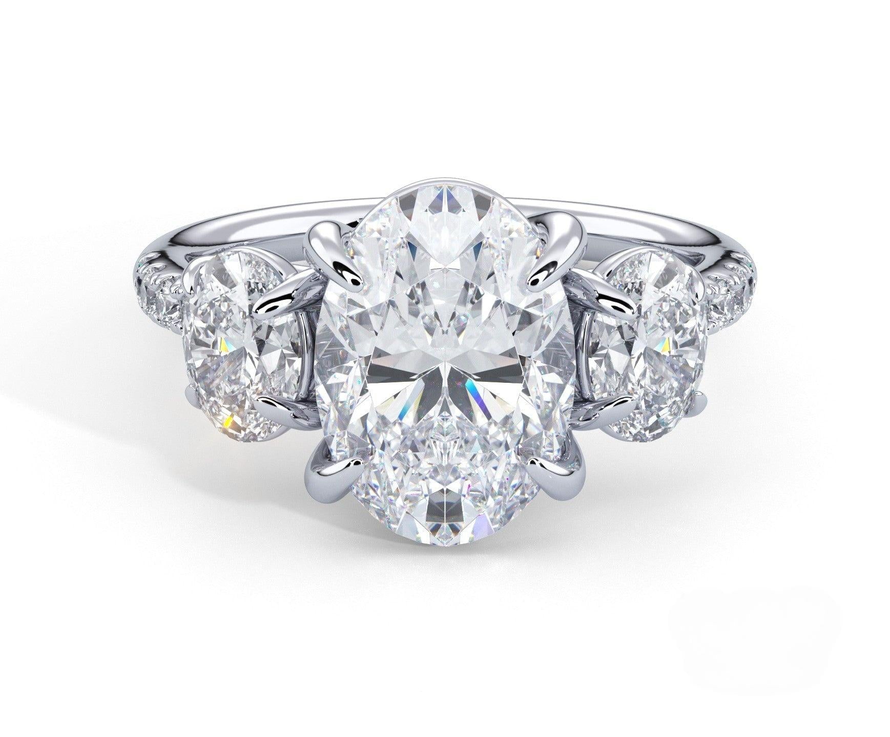 2 Carat Oval Cut Three Stone Engagement Ring with Side Diamonds - Mr. Alex Jewelry