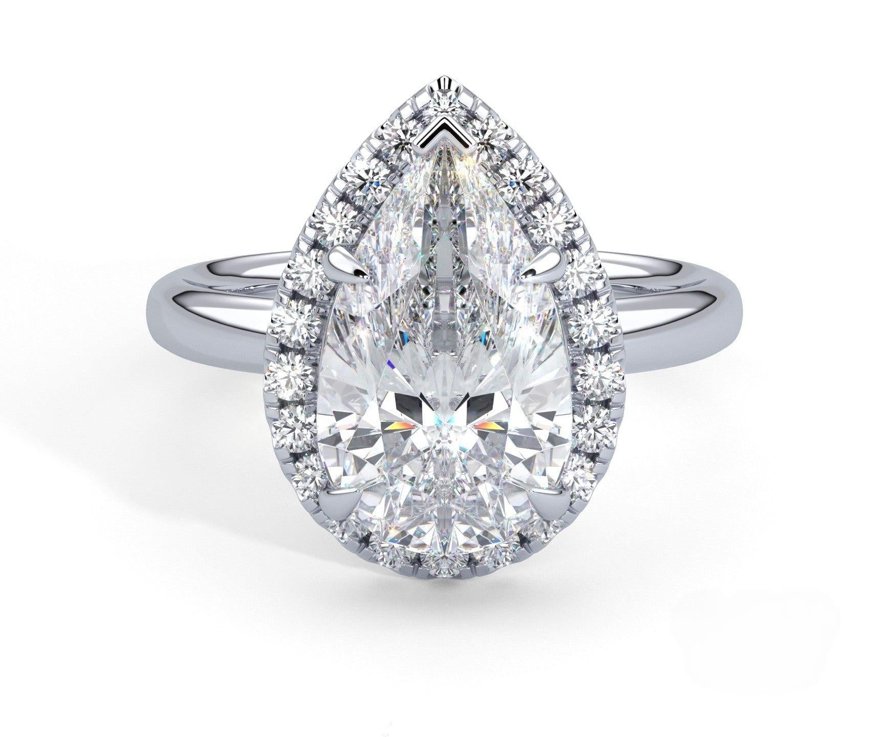 2 Carat Pear Cut Halo with Plain Shank Engagement Ring - Mr. Alex Jewelry