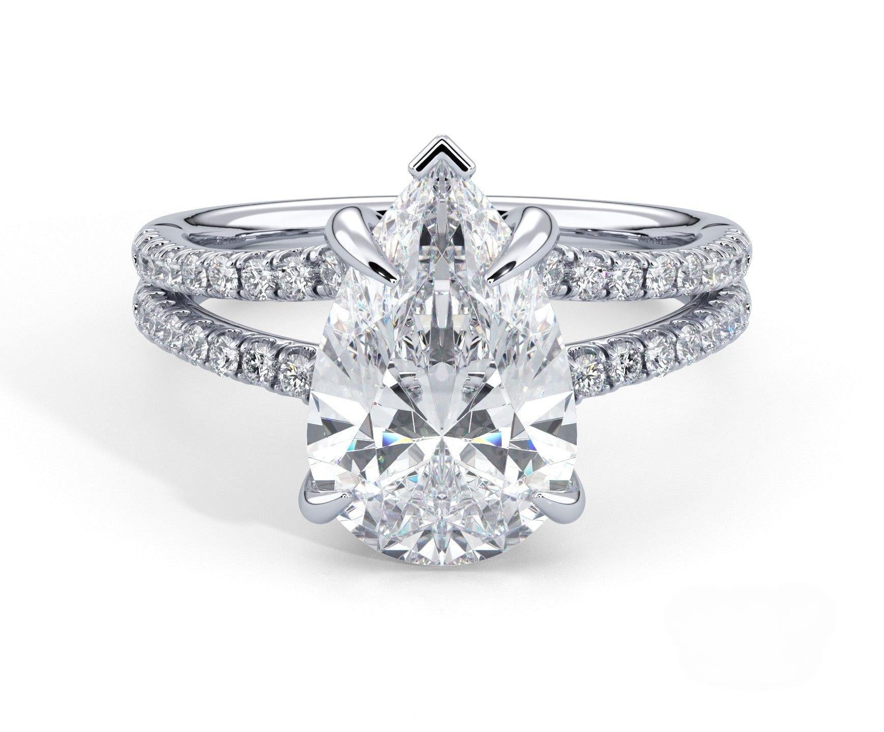 2 Carat Pear Cut Split Shank Pave Diamond Engagement Ring - Mr. Alex Jewelry