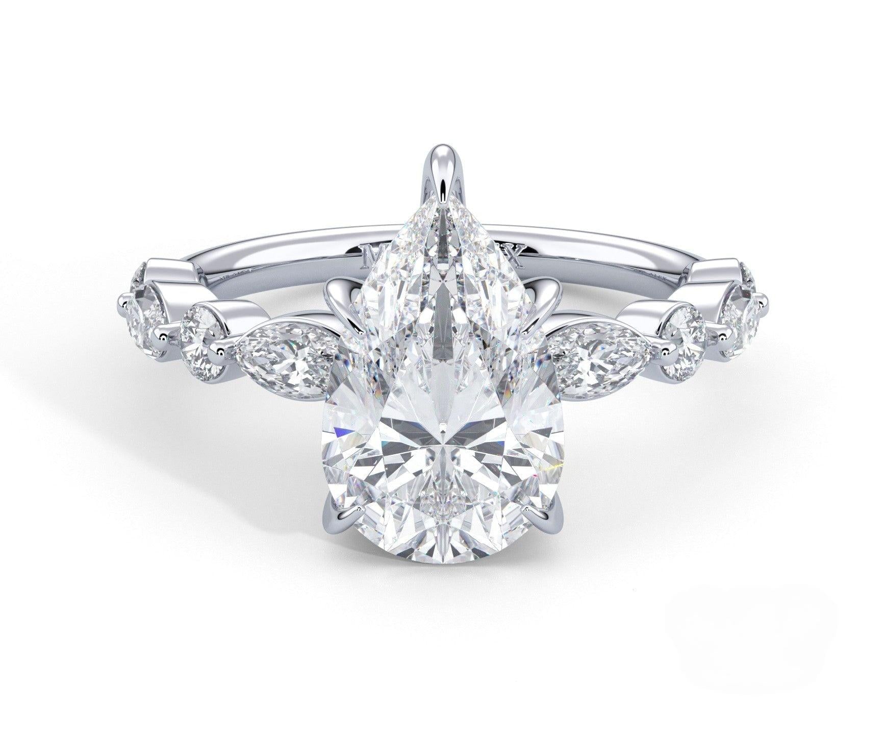 2 Carat Pear Cut Straight Shank Alternating Round & Marquise Diamond - Mr. Alex Jewelry