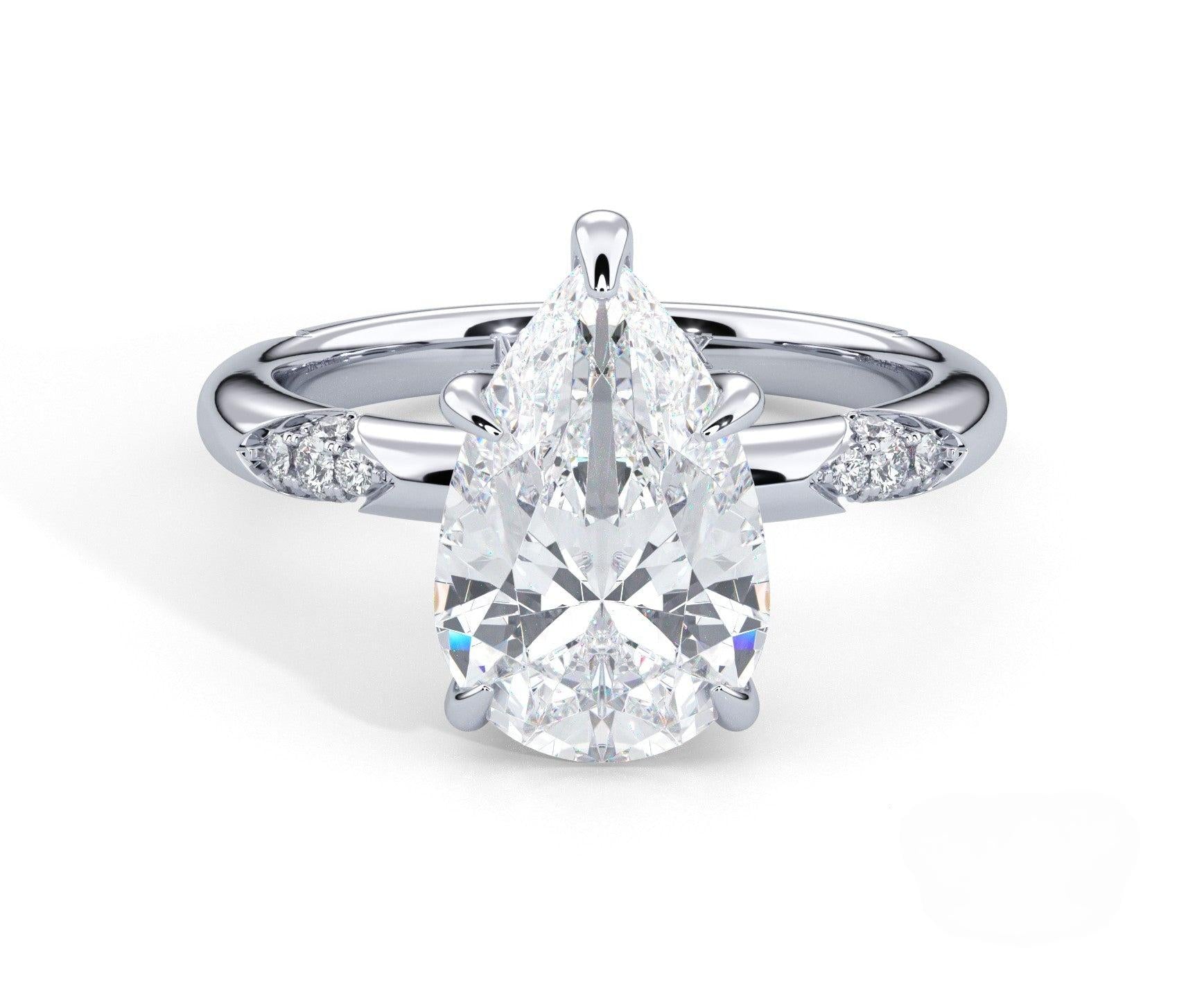 2 Carat Pear Cut Straight Shank Round Diamond Accents Engagement Ring - Mr. Alex Jewelry