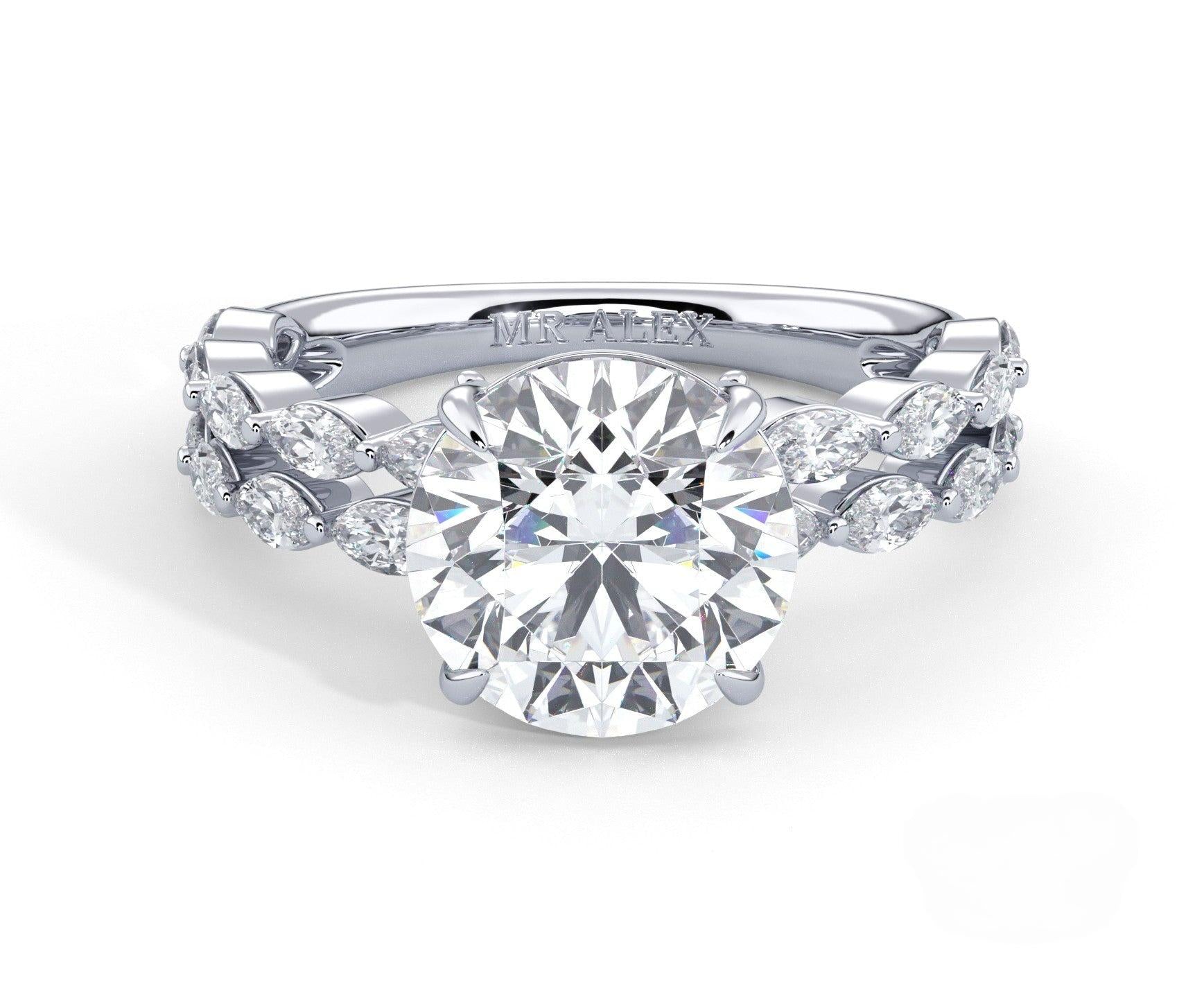 2 Carat Round Cut Split Shank Marquise Diamond Accents Engagement Ring - Mr. Alex Jewelry