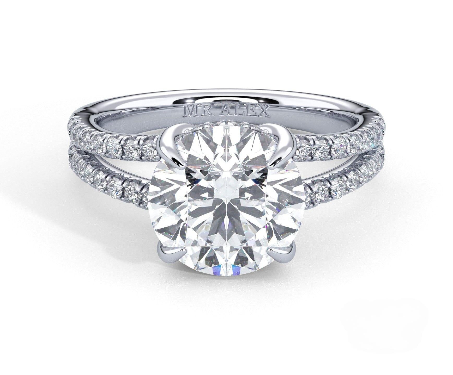 2 Carat Round Cut Split Shank Pave Diamond Engagement Ring - Mr. Alex Jewelry