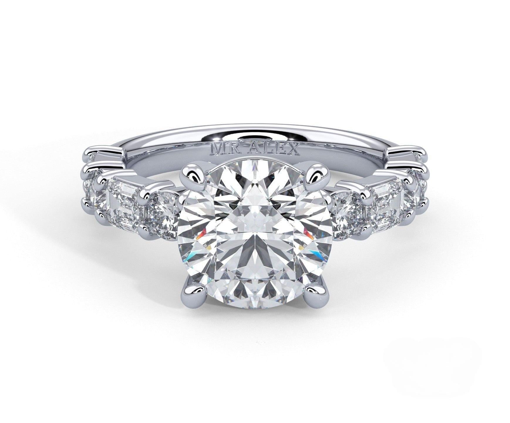 2 Carat Round Cut Straight Shank Alternating Round & Emerald - Mr. Alex Jewelry