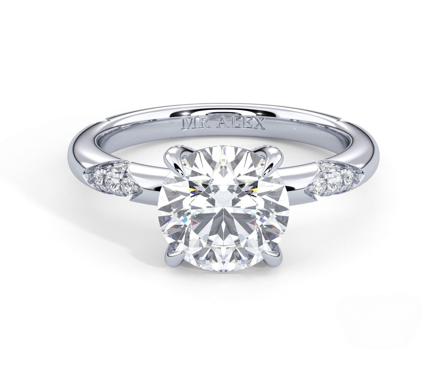 2 Carat Round Cut Straight Shank Round Diamond Accents Engagement Ring - Mr. Alex Jewelry