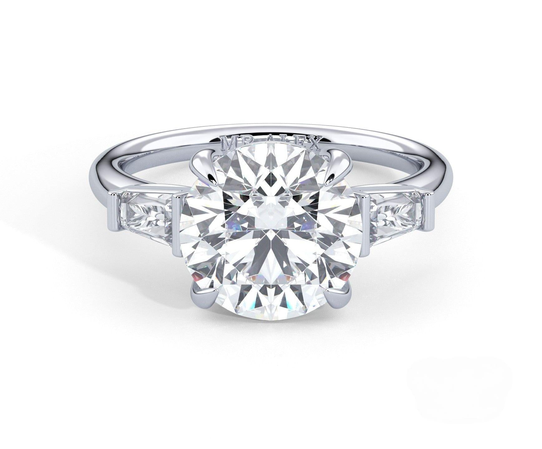 2 Carat Round Cut Tapered Baguette Three Stone Engagement Ring - Mr. Alex Jewelry