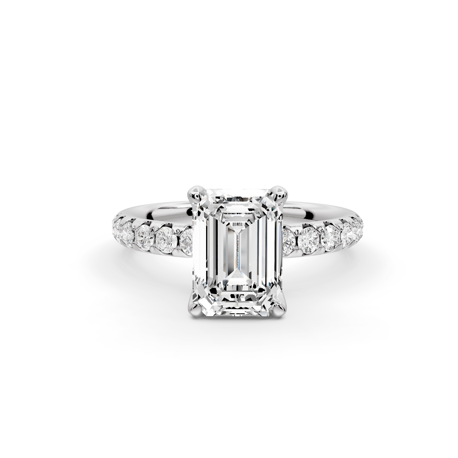 Valeria - 2ct 14k white gold emerald Scalloped Pavé Half Band Engagement Ring