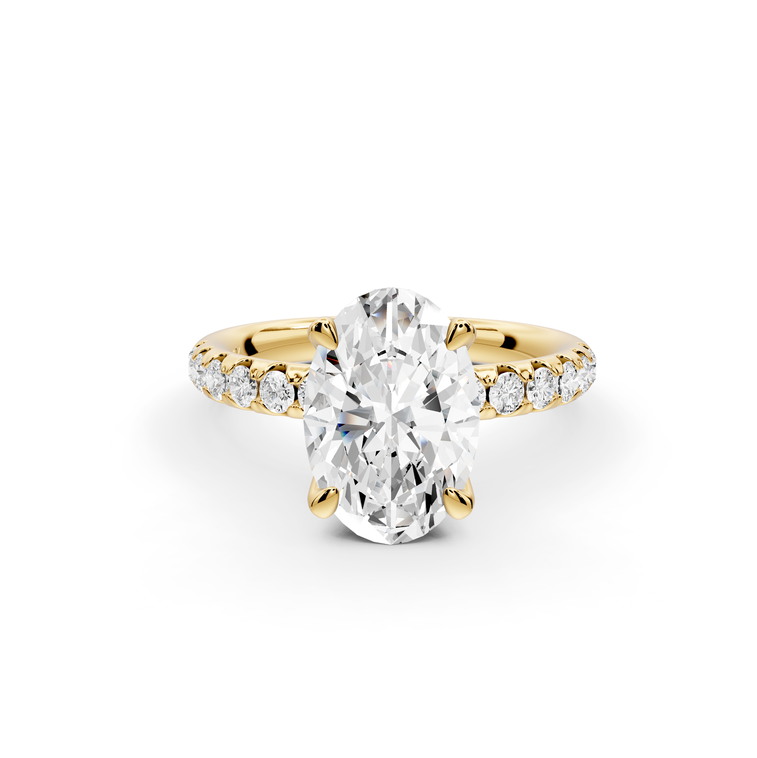 Valeria - 2ct 14k yellow gold oval Scalloped Pavé Half Band Engagement Ring