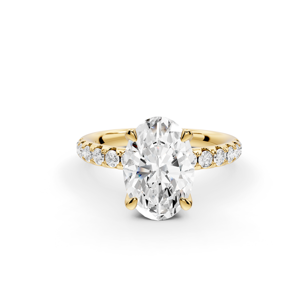 Valeria - 2ct 14k yellow gold oval Scalloped Pavé Half Band Engagement Ring
