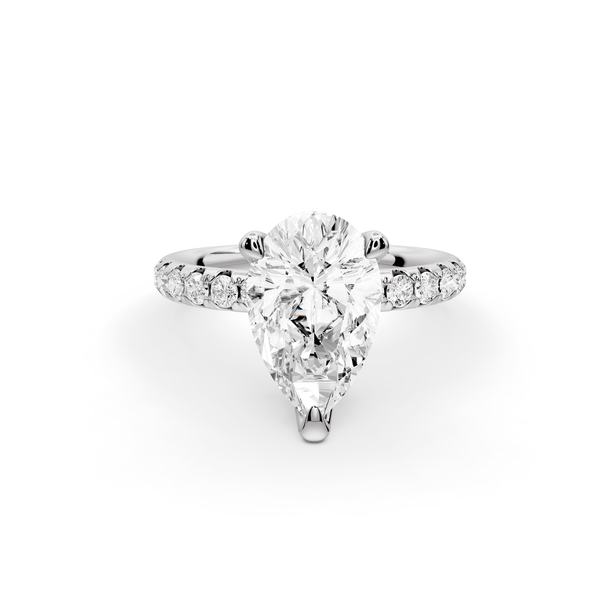 Valeria - 2ct 14k white gold pear Scalloped Pavé Half Band Engagement Ring