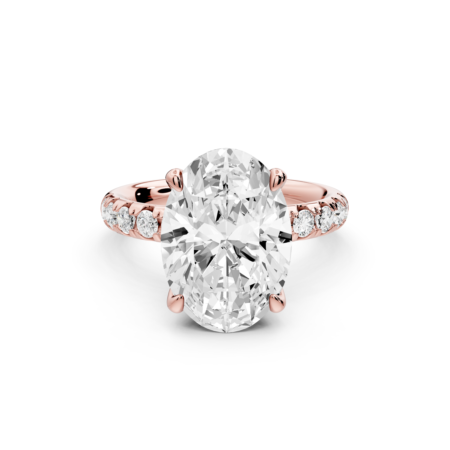 Valeria - 3ct 14k rose gold oval Scalloped Pavé Half Band Engagement Ring