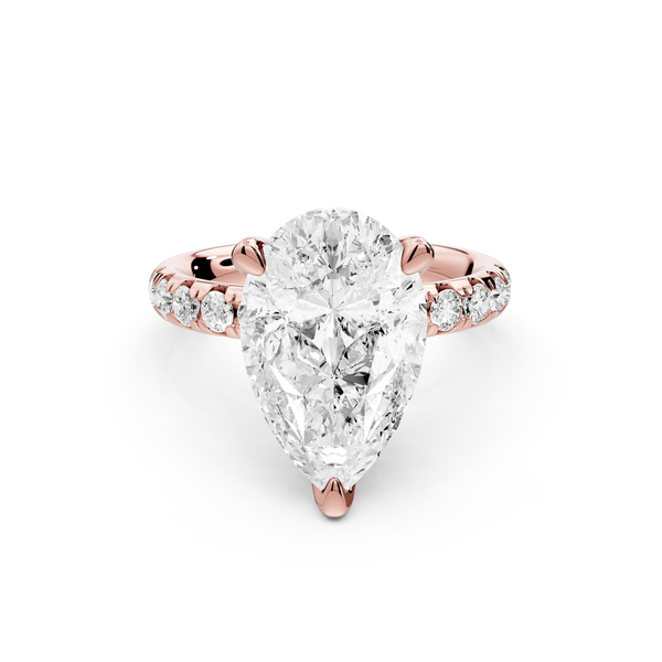 Valeria - 3ct 14k rose gold pear Scalloped Pavé Half Band Engagement Ring
