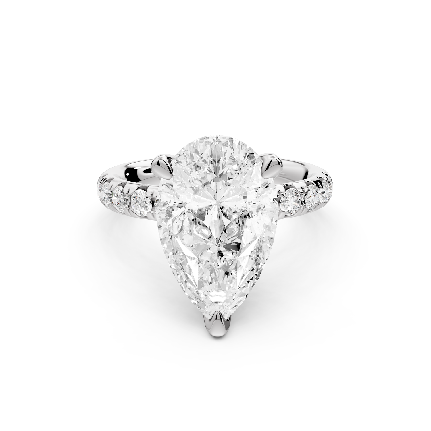 Valeria - 3ct 14k white gold pear Scalloped Pavé Half Band Engagement Ring