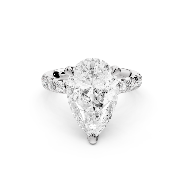 Valeria - 4ct 14k white gold pear Scalloped Pavé Half Band Engagement Ring