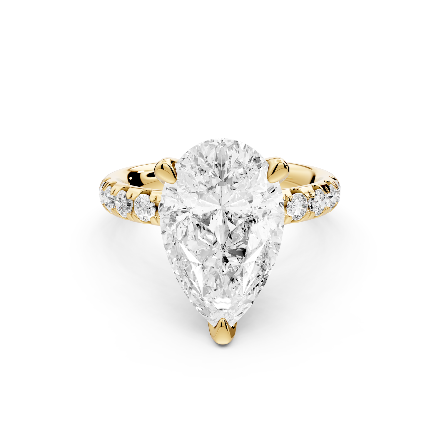 Valeria - 4ct 14k yellow gold pear Scalloped Pavé Half Band Engagement Ring