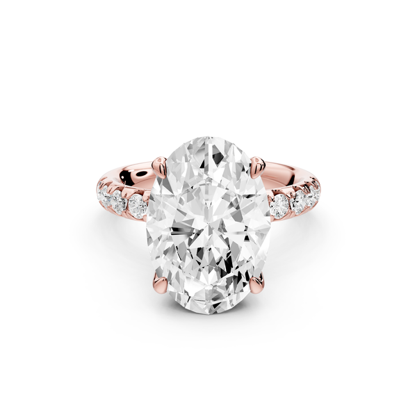 Valeria - 5ct 14k rose gold oval Scalloped Pavé Half Band Engagement Ring