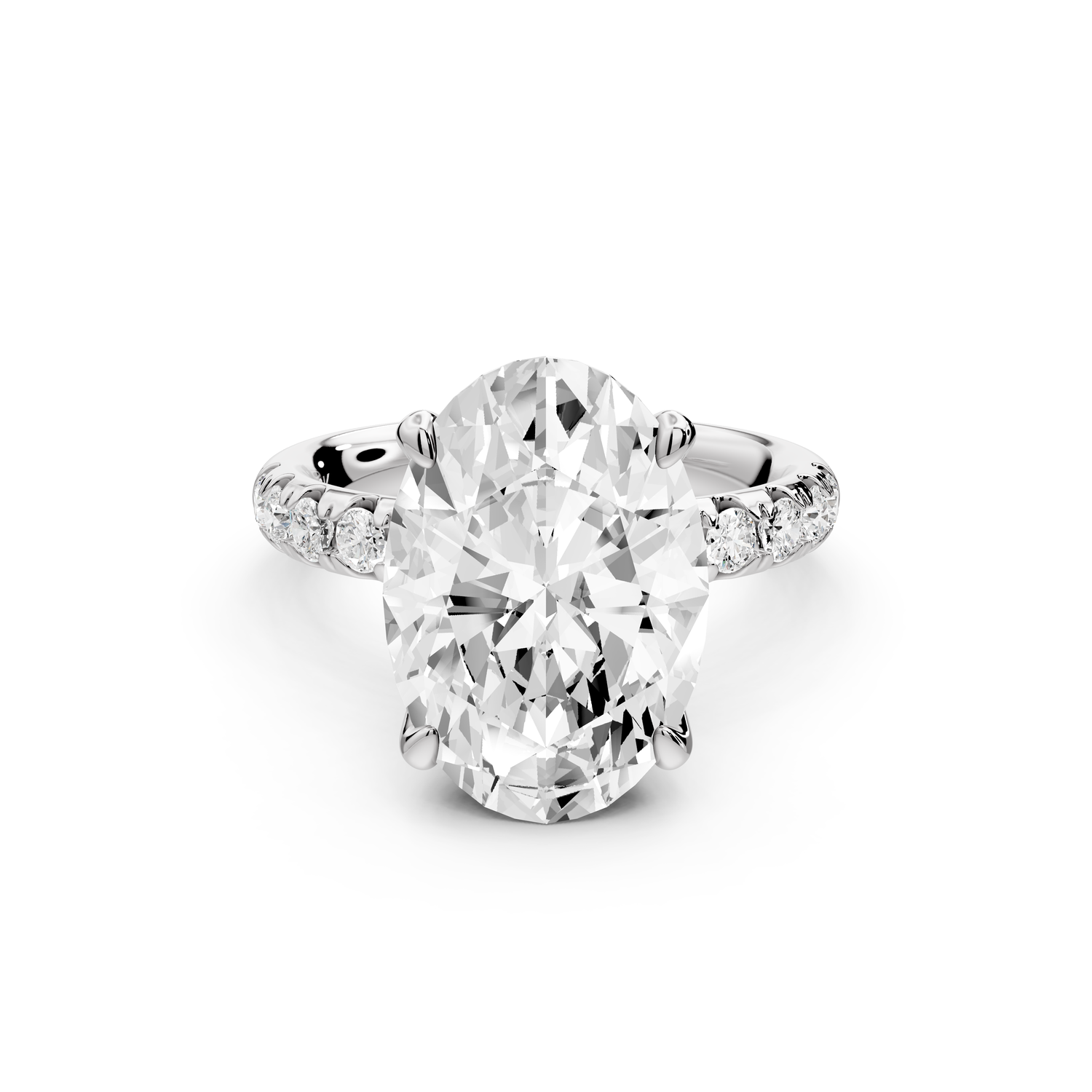 Valeria - 5ct 14k white gold oval Scalloped Pavé Half Band Engagement Ring