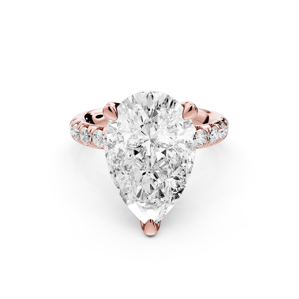 Valeria - 5ct 14k rose gold pear Scalloped Pavé Half Band Engagement Ring