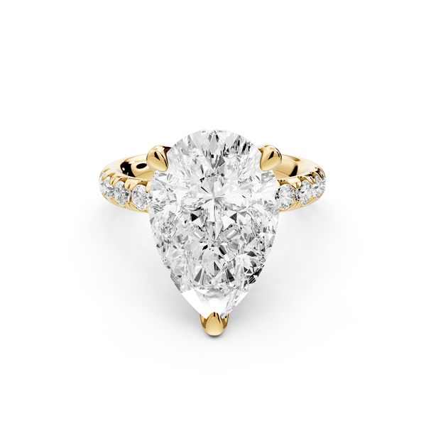 Valeria - 5ct 14k yellow gold pear Scalloped Pavé Half Band Engagement Ring