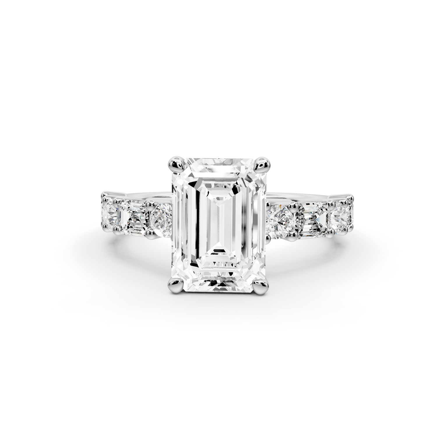 Juliette - 2ct 14k white gold emerald with Alternating Round and Emerald 8-Stone Band Engagement Ring