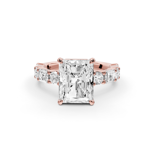 Juliette - 3ct 14k rose gold emerald with Alternating Round and Emerald 8-Stone Band Engagement Ring
