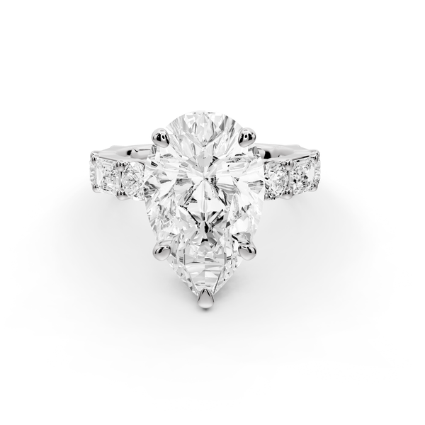 Juliette - 3ct 14k white gold pear with Alternating Round and Emerald 8-Stone Band Engagement Ring