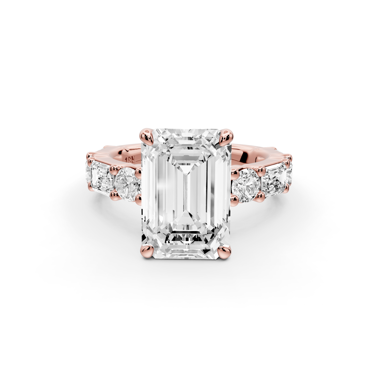 Juliette - 4ct 14k rose gold emerald with Alternating Round and Emerald 8-Stone Band Engagement Ring