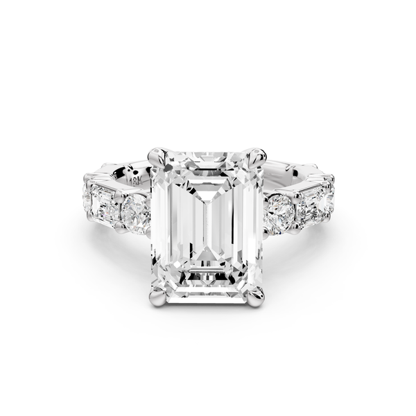 Juliette - 5ct 14k white gold emerald with Alternating Round and Emerald 8-Stone Band Engagement Ring
