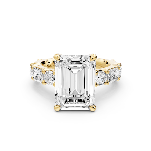 Juliette - 5ct 14k yellow gold emerald with Alternating Round and Emerald 8-Stone Band Engagement Ring