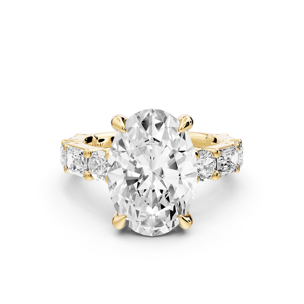 Juliette - 5ct 14k yellow gold oval with Alternating Round and Emerald 8-Stone Band Engagement Ring