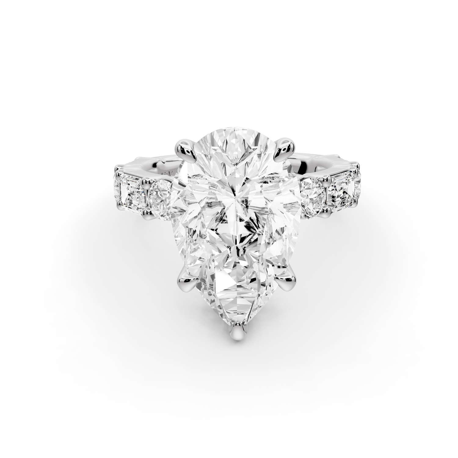 Juliette - 5ct 14k white gold pear with Alternating Round and Emerald 8-Stone Band Engagement Ring