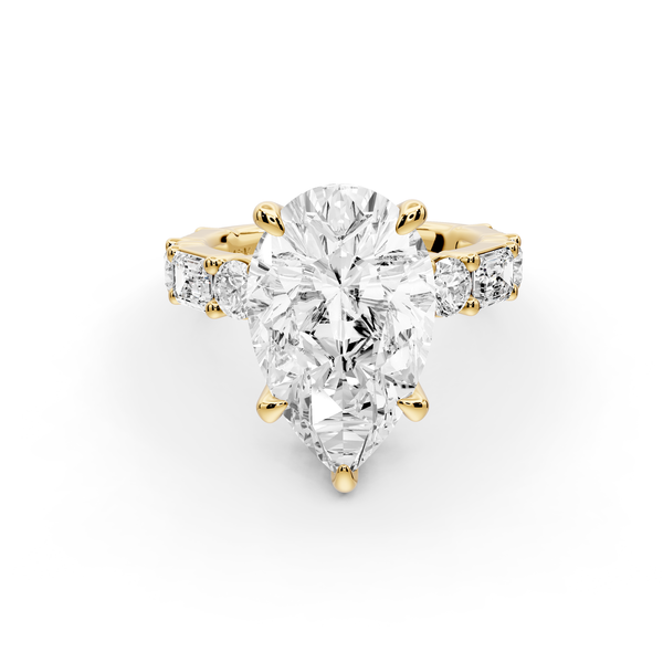 Juliette - 5ct 14k yellow gold pear with Alternating Round and Emerald 8-Stone Band Engagement Ring