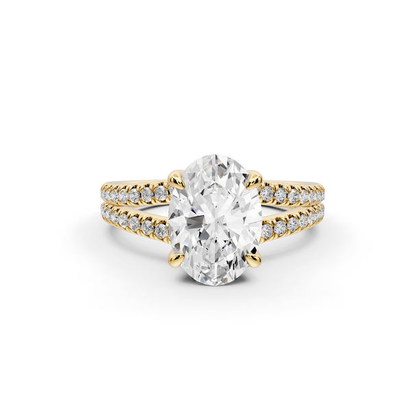 Liora - 2ct 14k yellow gold oval Hidden Halo Micro Pavé Split Shank Engagement Ring