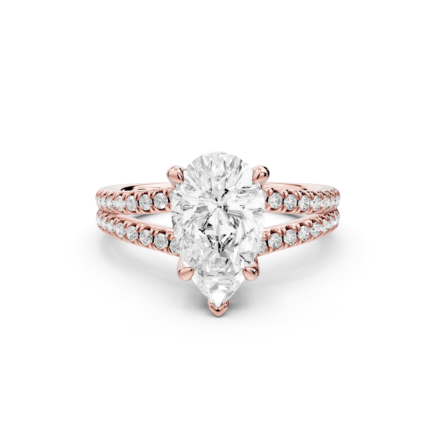 Liora - 2ct 14k rose gold pear Hidden Halo Micro Pavé Split Shank Engagement Ring