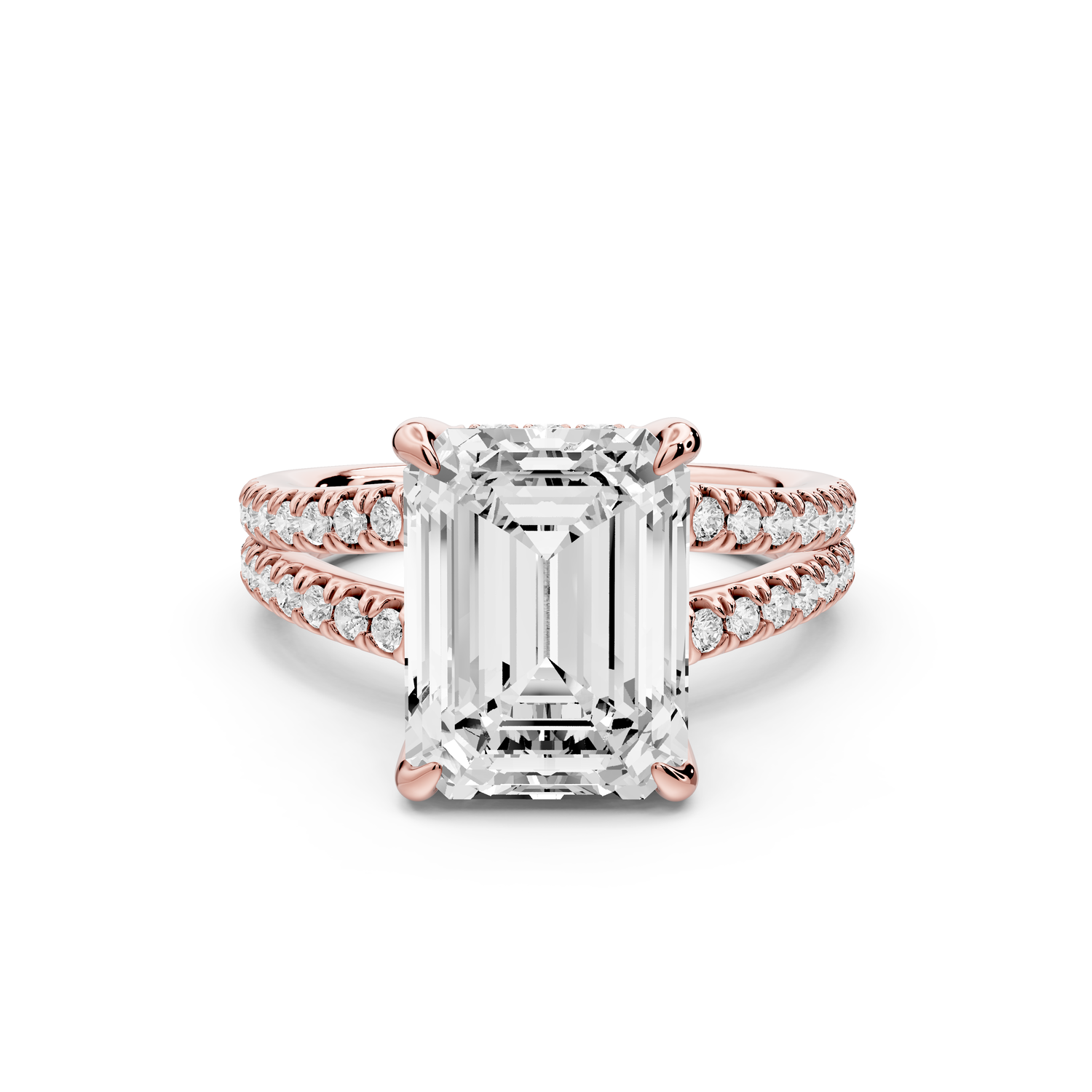 Liora - 3ct 14k rose gold emerald Hidden Halo Micro Pavé Split Shank Engagement Ring