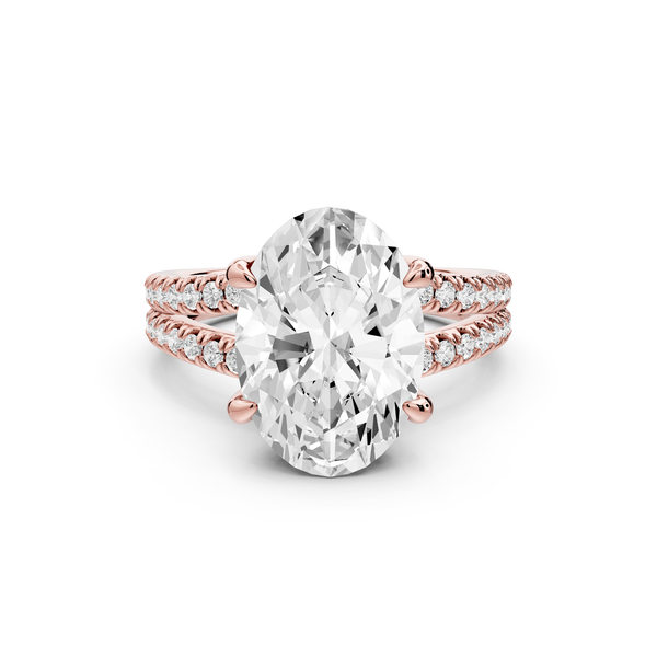 Liora - 3ct 14k rose gold oval Hidden Halo Micro Pavé Split Shank Engagement Ring